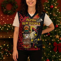 Papua New Guinea Christmas Knitted V-Neck Vest Funny Melanesian Santa with Bird-of-paradise Tribal Style - Polynesian Pride