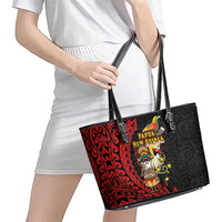 Papua New Guinea Christmas Leather Tote Bag Funny Melanesian Santa with Bird-of-paradise Tribal Style - Polynesian Pride