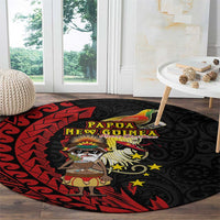 Papua New Guinea Christmas Round Carpet Funny Melanesian Santa with Bird-of-paradise Tribal Style - Polynesian Pride