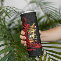 Papua New Guinea Christmas Skinny Tumbler Funny Melanesian Santa with Bird-of-paradise Tribal Style - Polynesian Pride