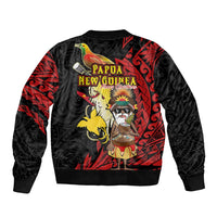 Papua New Guinea Christmas Sleeve Zip Bomber Jacket Funny Melanesian Santa with Bird-of-paradise Tribal Style - Polynesian Pride