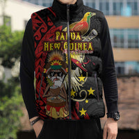 Papua New Guinea Christmas Sleeveless Puffer Jacket Funny Melanesian Santa with Bird-of-paradise Tribal Style - Polynesian Pride