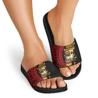 Papua New Guinea Christmas Slide Sandals Funny Melanesian Santa with Bird-of-paradise Tribal Style - Polynesian Pride