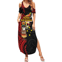 Papua New Guinea Christmas Summer Maxi Dress Funny Melanesian Santa with Bird-of-paradise Tribal Style - Polynesian Pride