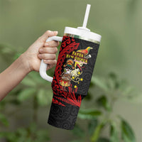 Papua New Guinea Christmas Tumbler With Handle Funny Melanesian Santa with Bird-of-paradise Tribal Style - Polynesian Pride