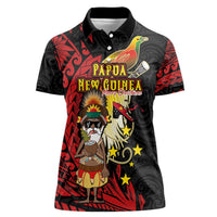 Papua New Guinea Christmas Women Polo Shirt Funny Melanesian Santa with Bird-of-paradise Tribal Style - Polynesian Pride