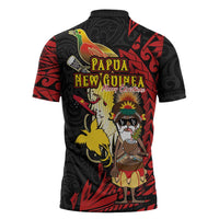 Papua New Guinea Christmas Zipper Polo Shirt Funny Melanesian Santa with Bird-of-paradise Tribal Style - Polynesian Pride