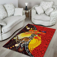Australia and Papua New Guinea Together Area Rug Bird-of-paradise and Kangaroo with Oro Tapa and Aboriginal Art Motifs - Polynesian Pride