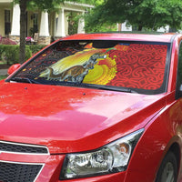 Australia and Papua New Guinea Together Auto Sun Shade Bird-of-paradise and Kangaroo with Oro Tapa and Aboriginal Art Motifs - Polynesian Pride