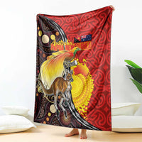 Australia and Papua New Guinea Together Blanket Bird-of-paradise and Kangaroo with Oro Tapa and Aboriginal Art Motifs - Polynesian Pride