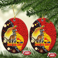 Australia and Papua New Guinea Together Ceramic Ornament Bird-of-paradise and Kangaroo with Oro Tapa and Aboriginal Art Motifs - Polynesian Pride