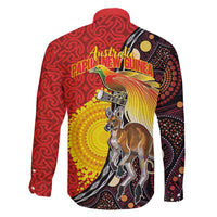 Australia and Papua New Guinea Together Family Matching Long Sleeve Bodycon Dress and Hawaiian Shirt Bird-of-paradise and Kangaroo with Oro Tapa and Aboriginal Art Motifs - Polynesian Pride