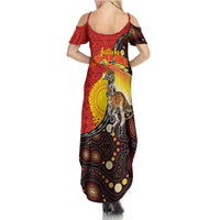 Australia and Papua New Guinea Together Family Matching Summer Maxi Dress and Hawaiian Shirt Bird-of-paradise and Kangaroo with Oro Tapa and Aboriginal Art Motifs LT03 - Polynesian Pride