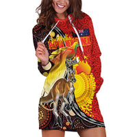 Australia and Papua New Guinea Together Hoodie Dress Bird-of-paradise and Kangaroo with Oro Tapa and Aboriginal Art Motifs - Polynesian Pride