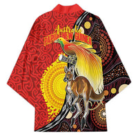 Australia and Papua New Guinea Together Kimono Bird-of-paradise and Kangaroo with Oro Tapa and Aboriginal Art Motifs - Polynesian Pride