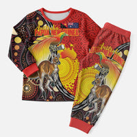 Australia and Papua New Guinea Together Christmas Pajama Set Bird-of-paradise and Kangaroo with Oro Tapa and Aboriginal Art Motifs - Polynesian Pride