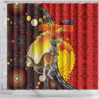 Australia and Papua New Guinea Together Shower Curtain Bird-of-paradise and Kangaroo with Oro Tapa and Aboriginal Art Motifs - Polynesian Pride