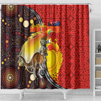 Australia and Papua New Guinea Together Shower Curtain Bird-of-paradise and Kangaroo with Oro Tapa and Aboriginal Art Motifs - Polynesian Pride