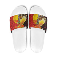 Australia and Papua New Guinea Together Slide Sandals Bird-of-paradise and Kangaroo with Oro Tapa and Aboriginal Art Motifs - Polynesian Pride