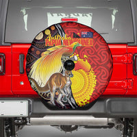 Australia and Papua New Guinea Together Spare Tire Cover Bird-of-paradise and Kangaroo with Oro Tapa and Aboriginal Art Motifs - Polynesian Pride