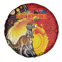 Australia and Papua New Guinea Together Spare Tire Cover Bird-of-paradise and Kangaroo with Oro Tapa and Aboriginal Art Motifs - Polynesian Pride