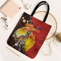 Australia and Papua New Guinea Together Tote Bag Bird-of-paradise and Kangaroo with Oro Tapa and Aboriginal Art Motifs - Polynesian Pride