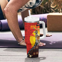 Australia and Papua New Guinea Together Tumbler With Handle Bird-of-paradise and Kangaroo with Oro Tapa and Aboriginal Art Motifs - Polynesian Pride
