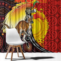 Australia and Papua New Guinea Together Window Curtain Bird-of-paradise and Kangaroo with Oro Tapa and Aboriginal Art Motifs - Polynesian Pride