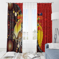 Australia and Papua New Guinea Together Window Curtain Bird-of-paradise and Kangaroo with Oro Tapa and Aboriginal Art Motifs - Polynesian Pride