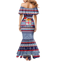 Fiji Christmas Mermaid Dress Fijian Santa and Coat of Arms Mix Tapa Pattern Striped Style LT03 - Polynesian Pride