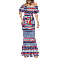 Fiji Christmas Mermaid Dress Fijian Santa and Coat of Arms Mix Tapa Pattern Striped Style LT03 - Polynesian Pride