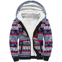 Fiji Christmas Sherpa Hoodie Fijian Santa and Coat of Arms Mix Tapa Pattern Striped Style LT03 Unisex Blue - Polynesian Pride