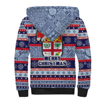 Fiji Christmas Sherpa Hoodie Fijian Santa and Coat of Arms Mix Tapa Pattern Striped Style LT03 - Polynesian Pride