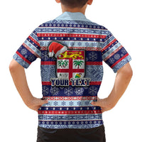 Custom Fiji Christmas Hawaiian Shirt Fijian Santa and Coat of Arms Mix Tapa Pattern Striped Style LT03 - Polynesian Pride