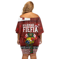 Tongan Christmas Off Shoulder Short Dress Kilisimasi Fiefia with Ngatu Art Tattoo