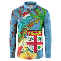 Fijians Iguana Tagimoucia Christmas Button Sweatshirt Christmas Palm Tree and Hibiscus LT03 Blue - Polynesian Pride