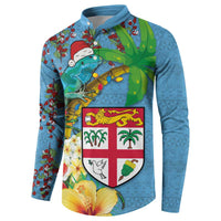 Fijians Iguana Tagimoucia Christmas Button Sweatshirt Christmas Palm Tree and Hibiscus LT03 - Polynesian Pride