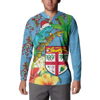 Fijians Iguana Tagimoucia Christmas Button Sweatshirt Christmas Palm Tree and Hibiscus LT03 - Polynesian Pride