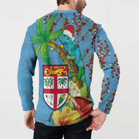Fijians Iguana Tagimoucia Christmas Button Sweatshirt Christmas Palm Tree and Hibiscus LT03 - Polynesian Pride