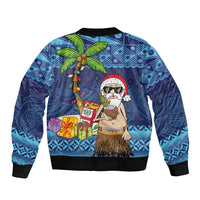 The Funny Santa Wears Sulu Christmas Bomber Jacket Fijian Christmas Palm Tree With Masi Art Tattoo