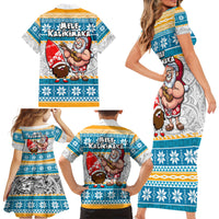 Hawaii Mele Kalikimaka Family Matching Short Sleeve Bodycon Dress and Hawaiian Shirt Funny Santa and Coconut Mix Kakau Pattern LT03 - Polynesian Pride