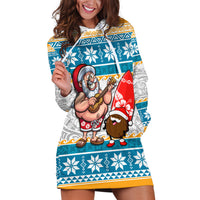 Hawaii Mele Kalikimaka Hoodie Dress Funny Santa and Coconut Mix Kakau Pattern LT03 Blue - Polynesian Pride