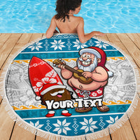 Custom Hawaii Mele Kalikimaka Beach Blanket Funny Santa and Coconut Mix Kakau Pattern LT03 - Polynesian Pride