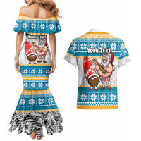 Custom Hawaii Mele Kalikimaka Couples Matching Mermaid Dress and Hawaiian Shirt Funny Santa and Coconut Mix Kakau Pattern LT03 - Polynesian Pride