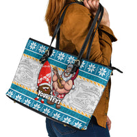 Custom Hawaii Mele Kalikimaka Leather Tote Bag Funny Santa and Coconut Mix Kakau Pattern LT03 - Polynesian Pride