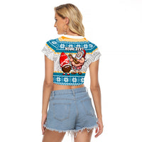 Custom Hawaii Mele Kalikimaka Raglan Cropped T Shirt Funny Santa and Coconut Mix Kakau Pattern LT03 - Polynesian Pride