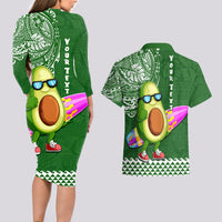 Aloha Avocado Funny Fruits Custom Couples Matching Long Sleeve Bodycon Dress and Hawaiian Shirt Mix Hawaiian Kakau Tribal LT03 - Polynesian Pride