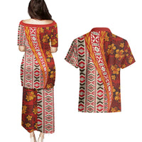Hawaii Native Tapa Elements and Hibiscus Flowers Couples Matching Puletasi and Hawaiian Shirt LT03 - Polynesian Pride