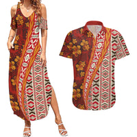 Hawaii Native Tapa Elements and Hibiscus Flowers Couples Matching Summer Maxi Dress and Hawaiian Shirt LT03 Red - Polynesian Pride