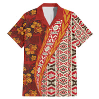 Hawaii Native Tapa Elements and Hibiscus Flowers Family Matching Mermaid Dress and Hawaiian Shirt LT03 Dad's Shirt - Short Sleeve Red - Polynesian Pride